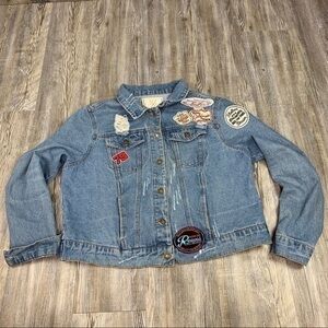 Angel Kiss Distressed Denim Blue Jean Patch Jacket